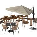 Outdoor Table and Chair Combination Camping Table and Chair Leisure Table and Chair Sunshade Umbrella Solid Wood Long Table and Chair 3d model