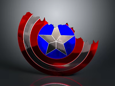 Broken Shield Weapon Featuring Red Silver Blue and Silver Star in Center 3d model