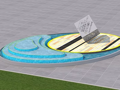 Garden Ornament Featuring Circular Structure Blue Tiered Steps Yellow Black Sections And Slanted White Board 3d model