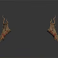 Pair of Ancient Metal Arm Weapons With Decorative Horns And Red Straps