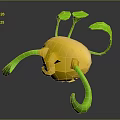 Unique Decorative Plant With Yellow Body And Green Curved Stems And Leaves