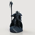 Dark Colored Warrior Sculpture With Detailed Armor Holding Spear And Cloak