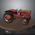 Red Vintage Tractor Model Featuring Large Wheels On Brown Display Base 3d model