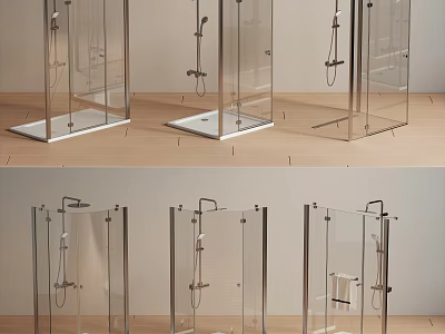 Modern Shower Head Designs With Transparent Glass Enclosures And Bathroom Fixtures 3d model