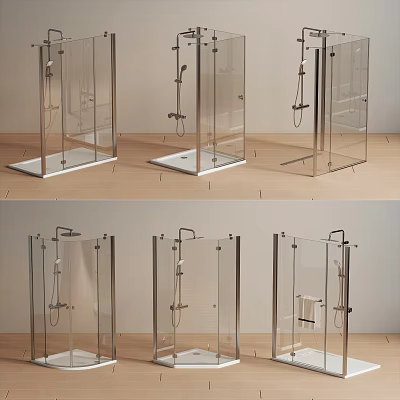 Modern Shower Head Designs With Transparent Glass Enclosures And Bathroom Fixtures 3d model