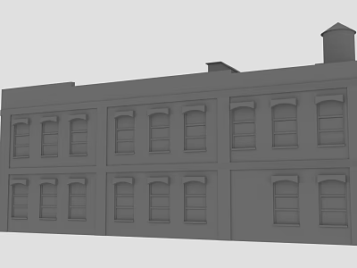Gray Multi Story Building Exterior With Multiple Windows And Chimney 3d model