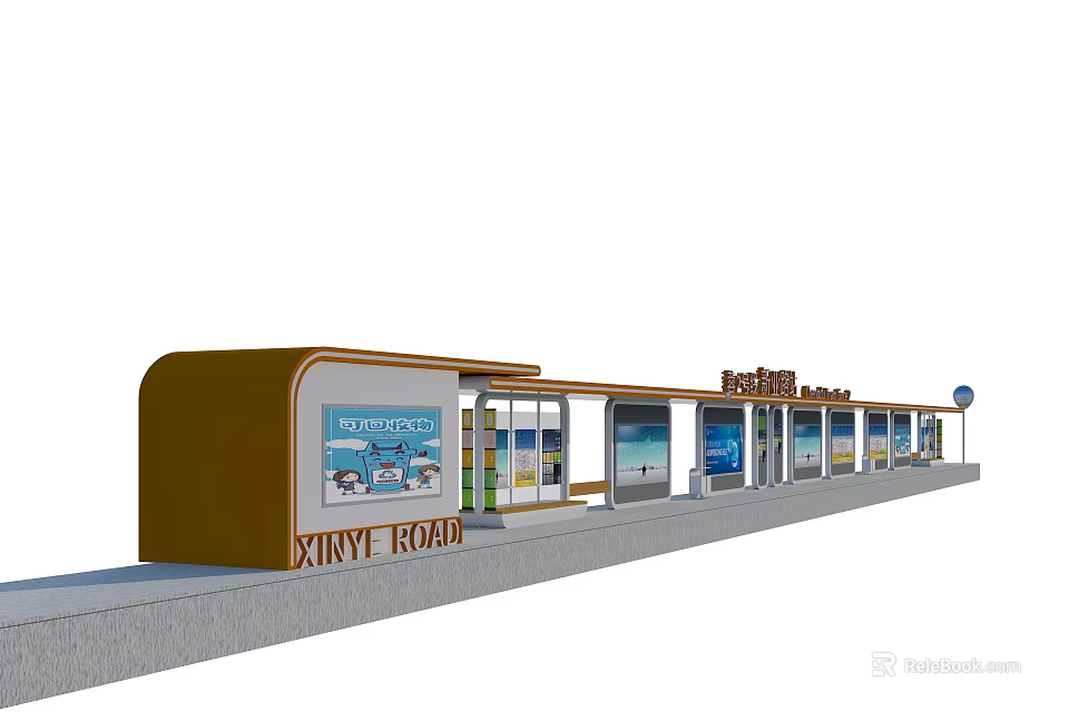 Modern Xinyi Road Bus Stop Design With Glass Doors And Billboards 3d model 