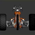 Orange Custom Motorcycle with Large Wheels and Unique Chrome Frame Design