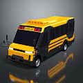 Yellow School Bus 3D Model With Black Stripes And Red Warning Lights 3d model