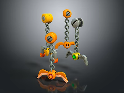 Colorful Mechanical Toy Structure With Orange Gray Chains And Smiling Parts 3d model
