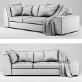 Modern Two Seater Sofa with Cozy Pillows and Soft Throw Blanket 3d model