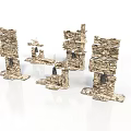 Unique Wooden Stone Decorative Stacked Structures Featuring Bell Accents And Sturdy Base