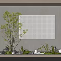Elegant Interior Landscape With Leafy Plant Grid Wall Stones Small Lights And Low Plants