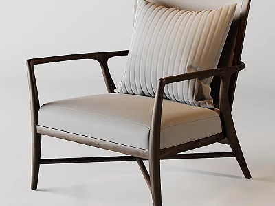 Modern Single Sofa With Wooden Frame Light Fabric Seat Armrest And Striped Cushion 3d model