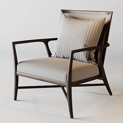 Modern Single Sofa With Wooden Frame Light Fabric Seat Armrest And Striped Cushion 3d model