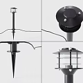 Black Outdoor Garden Light With Spike Base And Grid Shade Structure 3d model