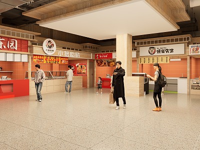 Modern Food City Commercial Food Plaza Food Street Catering Shops 3d model