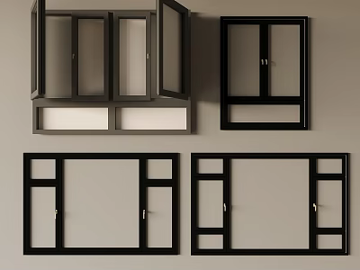 Modern Black Window Frame Designs With Different Panel Styles For Home 3d model