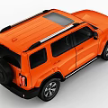 Orange SUV Featuring Boxy Front Design Black Trim and Roof Cargo Rack