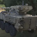Sand Colored Wheeled Tank With Cannon Armor And Military Equipment In Field