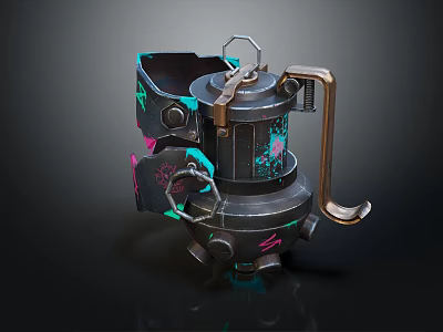 Tactical Mechanical Weapon With Vibrant Green Pink Accents And Metallic Structure 3d model