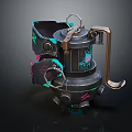 Tactical Mechanical Weapon With Vibrant Green Pink Accents And Metallic Structure