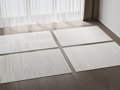 Light Colored Square Rugs Placed On Wooden Floor Near Curtains 3d model