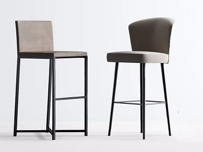 Modern Stylish Bar Stools With Black Metal Frames And Gray Upholstered Seats 3d model