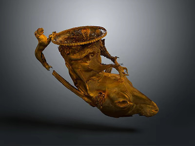 Decorative Household Vessel With Intricate Golden Structure And Artistic Design 3d model