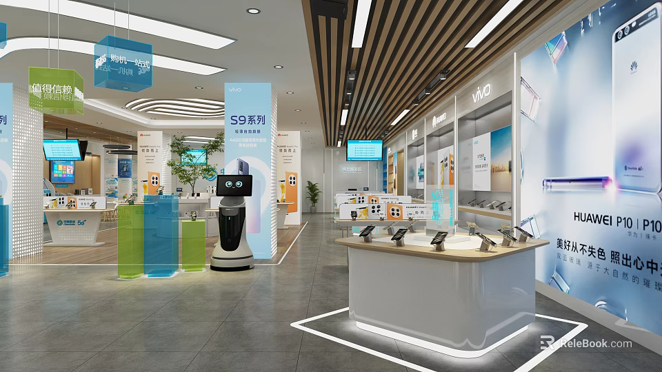 Vivo 5G Series Mobile Phone Showroom With Display Counters And Digital Screens 3d model 