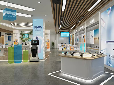 Vivo 5G Series Mobile Phone Showroom With Display Counters And Digital Screens 3d model