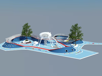 Vibrant Children's Play Area Featuring Colorful Floor Slide Trees And Circular Design 3d model