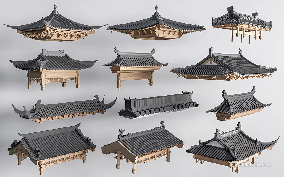 Traditional Chinese Roof Components With Various Architectural Styles And Structures 3d model 