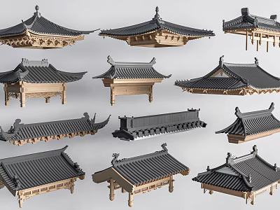 Traditional Chinese Roof Components With Various Architectural Styles And Structures 3d model
