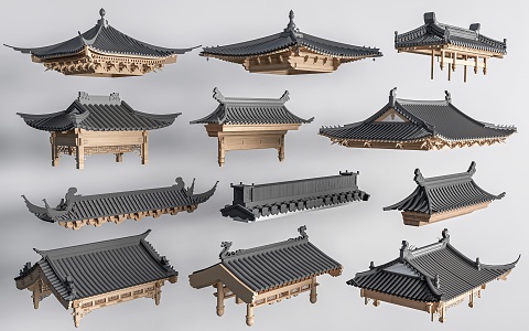 Chinese-style Eaves Combined Building Roof Ancient Building Component Roof Component Door Head 3d model