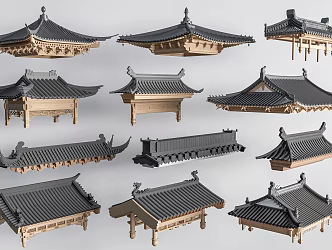 Chinese-style Eaves Combined Building Roof Ancient Building Component Roof Component Door Head 3d model