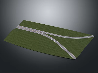 Green Grass Covered Ground With Curved White Roads Forming Cross Structure Design 3d model