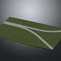 Green Grass Covered Ground With Curved White Roads Forming Cross Structure Design
