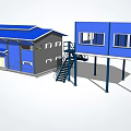 Construction Site Temporary Blue Container Building Featuring Two Story Structure And Stairs 3d model