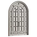 Dark Colored Swing Doors With Arched Top Glass Panes And Metal Handles