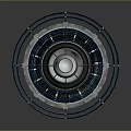Industrial Circular Mechanical Component With Blue Outer Ring Multiple Concentric Circles And Central White Section