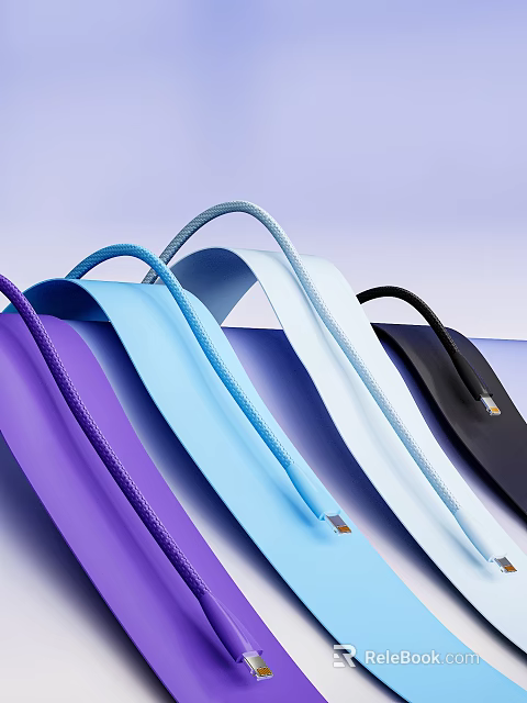 Colorful Braided Charging Cables for Mobile Devices in Purple Blue Black White 3d model 