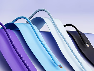 Colorful Braided Charging Cables for Mobile Devices in Purple Blue Black White 3d model
