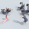Multiple People Exercising In Gym Doing Weightlifting Sit Ups Push Ups And Squats