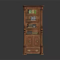 Classic Brown Wooden Bookcase with Multiple Shelves and Drawers Displaying Decorative Items
