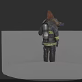 Firefighter In Uniform With Spinosaurus Head And Oxygen Tank On Back