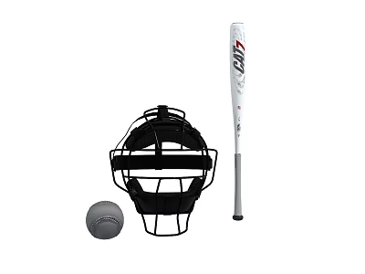 Essential Baseball Sports Equipment Set Including Bat Mask And Training Ball 3d model