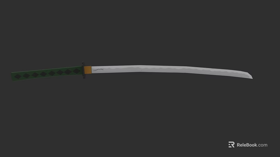 Traditional Samurai Sword With Silver Blade Green Handle And Black Patterns 3d model 