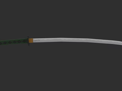 Traditional Samurai Sword With Silver Blade Green Handle And Black Patterns 3d model