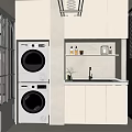 Minimalist Home Balcony with Stacked Washer Dryer White Cabinets and Sink